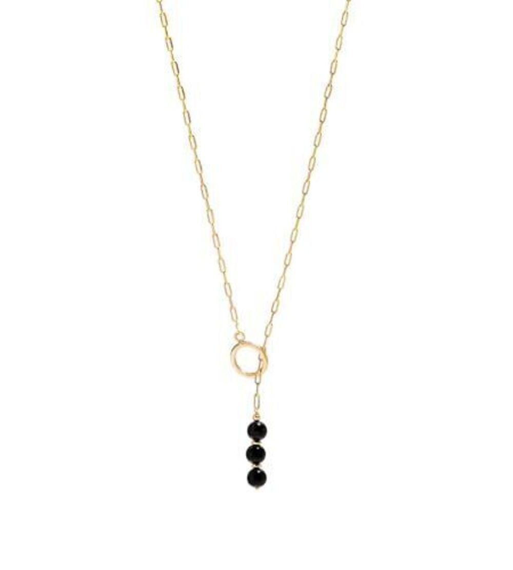 3799 Handmade Black Onyx Lariat Necklace – 8 MM Black Onyx Pendant –